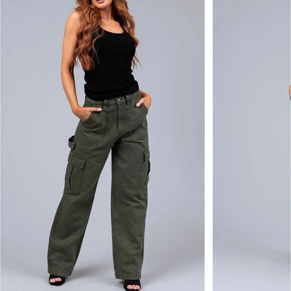 Cello Army Green High Rise Wide Leg Carpenter Jeans never worn! Size 3 Junior - Picture 2 of 12